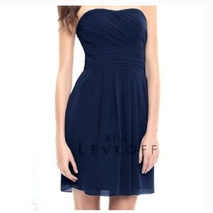 Bill Levkoff Navy Chiffon Strapless Dress